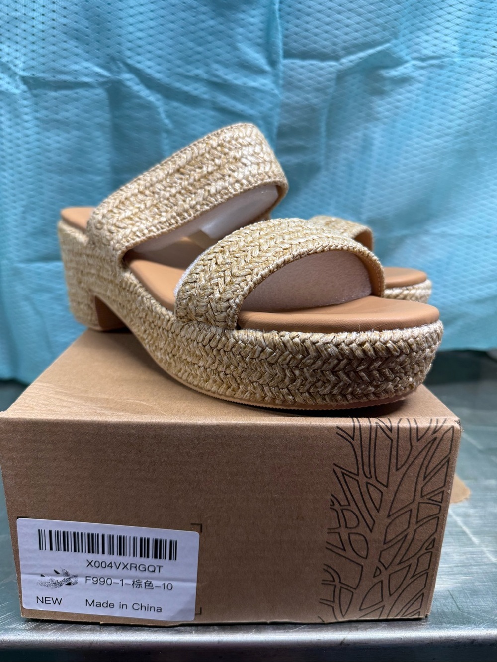 Woven Espadrille Platform Slide Sandal - Natural Beige